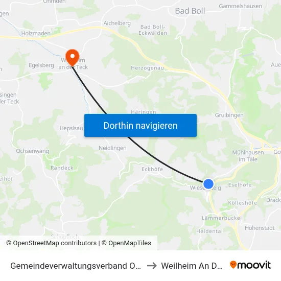 Gemeindeverwaltungsverband Oberes Filstal to Weilheim An Der Teck map