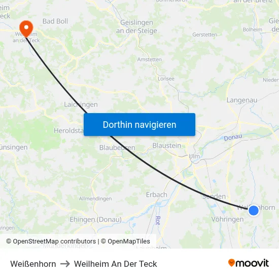 Weißenhorn to Weilheim An Der Teck map