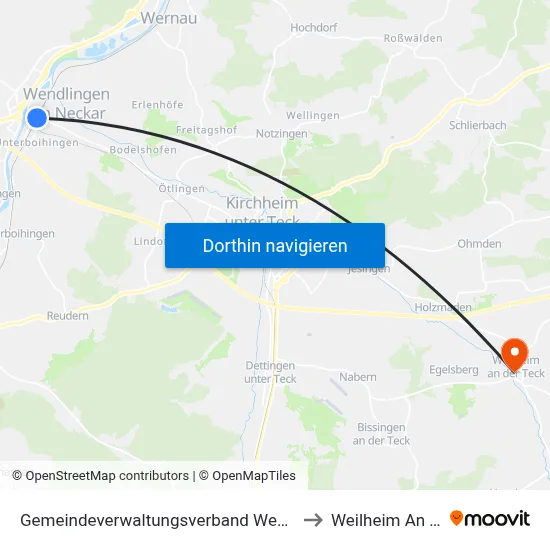 Gemeindeverwaltungsverband Wendlingen am Neckar to Weilheim An Der Teck map
