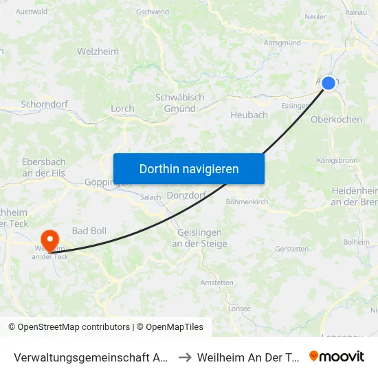 Verwaltungsgemeinschaft Aalen to Weilheim An Der Teck map