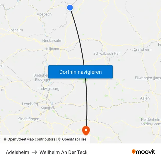Adelsheim to Weilheim An Der Teck map