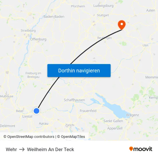 Wehr to Weilheim An Der Teck map