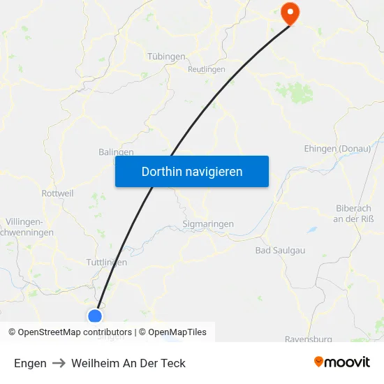 Engen to Weilheim An Der Teck map