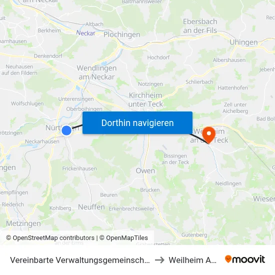 Vereinbarte Verwaltungsgemeinschaft Der Stadt Nürtingen to Weilheim An Der Teck map