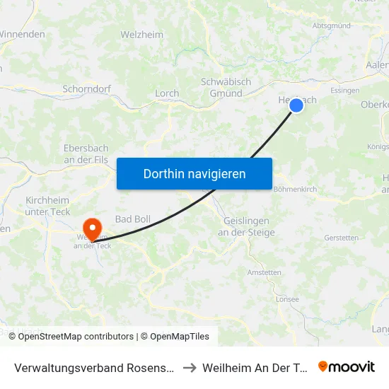 Verwaltungsverband Rosenstein to Weilheim An Der Teck map