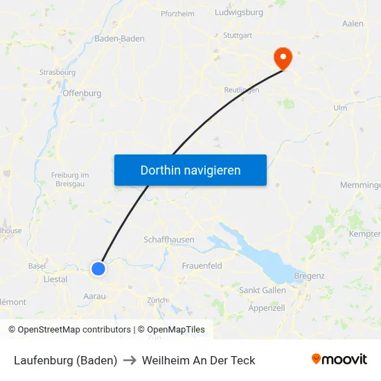 Laufenburg (Baden) to Weilheim An Der Teck map