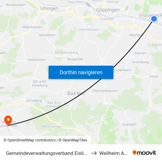 Gemeindeverwaltungsverband Eislingen-Ottenbach-Salach to Weilheim An Der Teck map