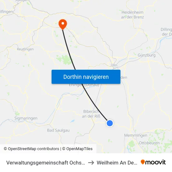 Verwaltungsgemeinschaft Ochsenhausen to Weilheim An Der Teck map