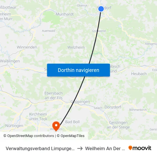 Verwaltungsverband Limpurger Land to Weilheim An Der Teck map