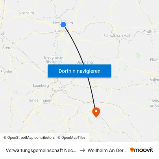 Verwaltungsgemeinschaft Neckarsulm to Weilheim An Der Teck map