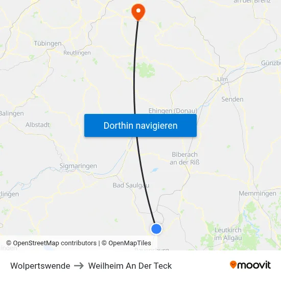 Wolpertswende to Weilheim An Der Teck map