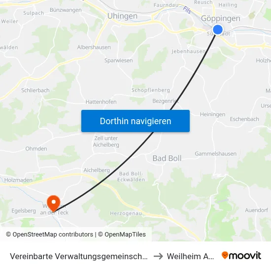 Vereinbarte Verwaltungsgemeinschaft Der Stadt Göppingen to Weilheim An Der Teck map