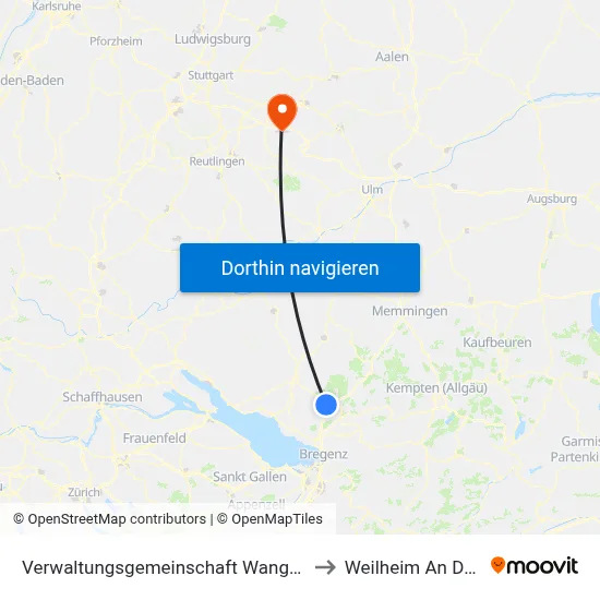 Verwaltungsgemeinschaft Wangen Im Allgäu to Weilheim An Der Teck map
