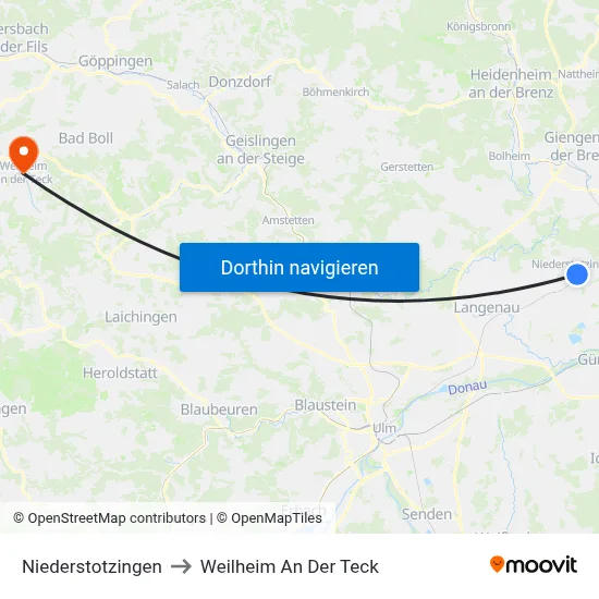 Niederstotzingen to Weilheim An Der Teck map