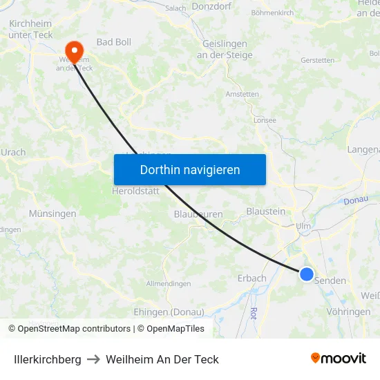 Illerkirchberg to Weilheim An Der Teck map