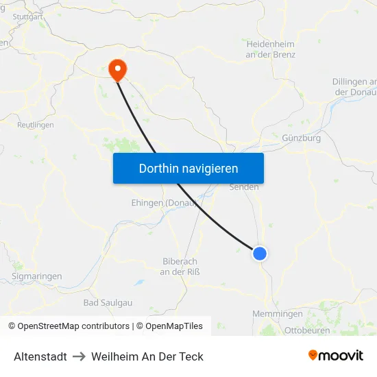 Altenstadt to Weilheim An Der Teck map