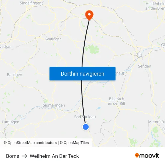 Boms to Weilheim An Der Teck map