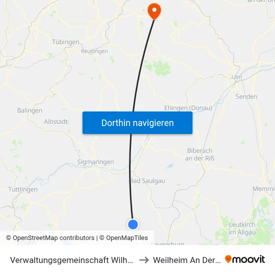 Verwaltungsgemeinschaft Wilhelmsdorf to Weilheim An Der Teck map