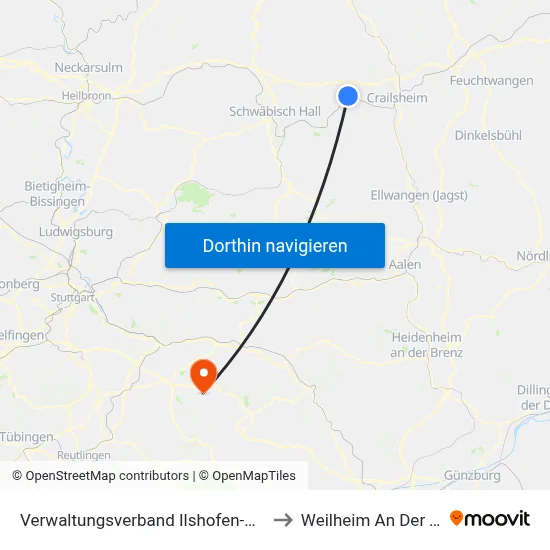 Verwaltungsverband Ilshofen-Vellberg to Weilheim An Der Teck map