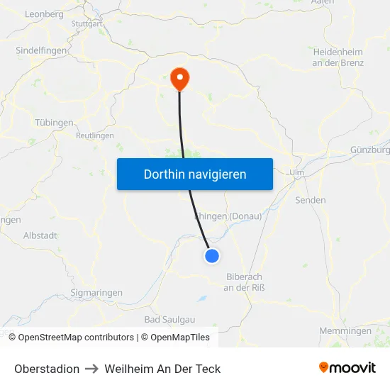 Oberstadion to Weilheim An Der Teck map