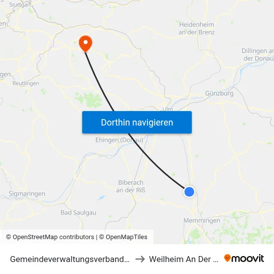 Gemeindeverwaltungsverband Illertal to Weilheim An Der Teck map