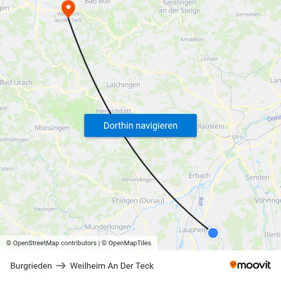 Burgrieden to Weilheim An Der Teck map