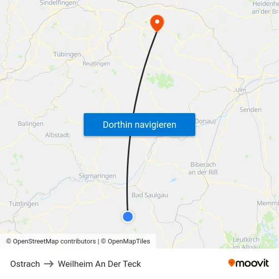Ostrach to Weilheim An Der Teck map