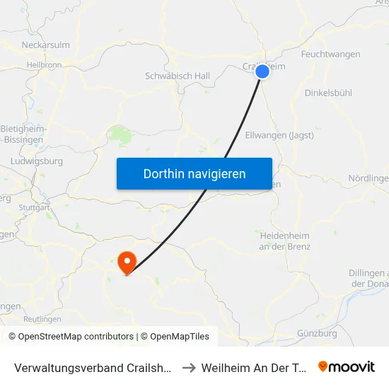 Verwaltungsverband Crailsheim to Weilheim An Der Teck map