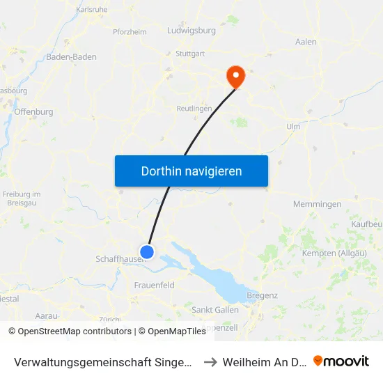 Verwaltungsgemeinschaft Singen (Hohentwiel) to Weilheim An Der Teck map