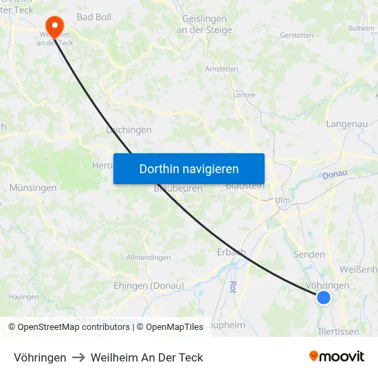 Vöhringen to Weilheim An Der Teck map