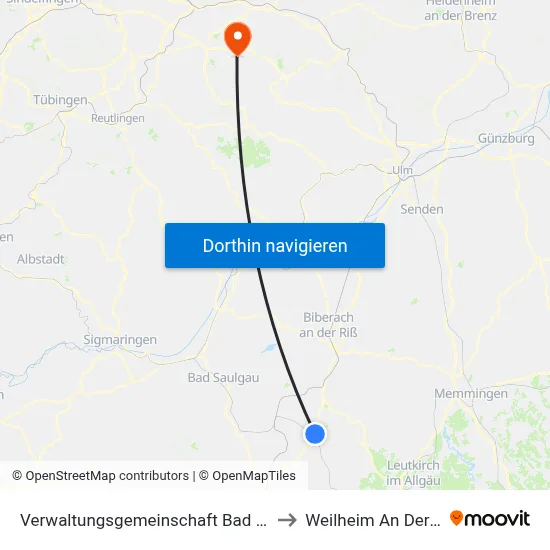 Verwaltungsgemeinschaft Bad Waldsee to Weilheim An Der Teck map