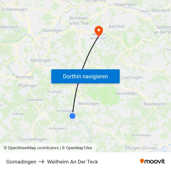 Gomadingen to Weilheim An Der Teck map