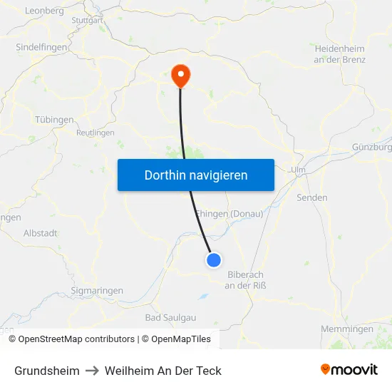 Grundsheim to Weilheim An Der Teck map