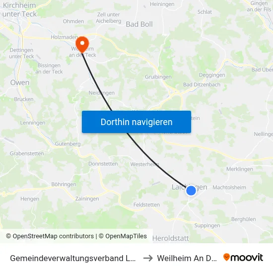 Gemeindeverwaltungsverband Laichinger Alb to Weilheim An Der Teck map