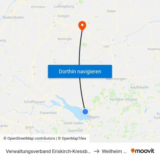 Verwaltungsverband Eriskirch-Kressbronn am Bodensee-Langenargen to Weilheim An Der Teck map