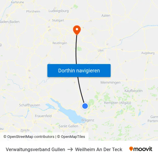 Verwaltungsverband Gullen to Weilheim An Der Teck map