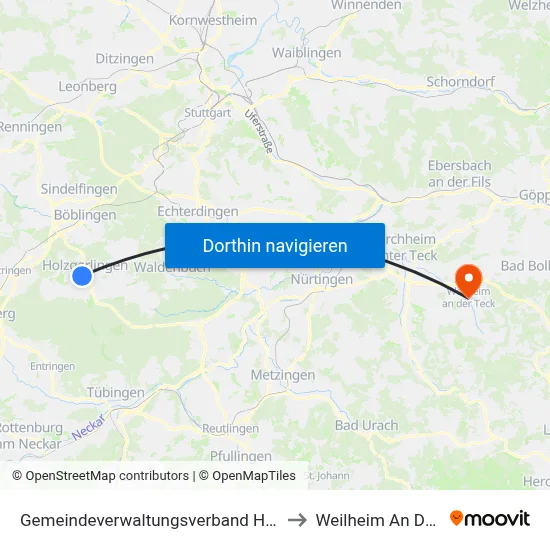Gemeindeverwaltungsverband Holzgerlingen to Weilheim An Der Teck map