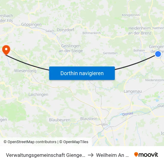 Verwaltungsgemeinschaft Giengen An Der Brenz to Weilheim An Der Teck map