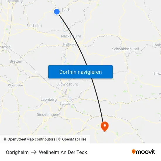 Obrigheim to Weilheim An Der Teck map