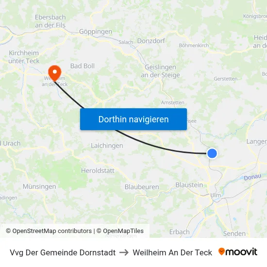 Vvg Der Gemeinde Dornstadt to Weilheim An Der Teck map