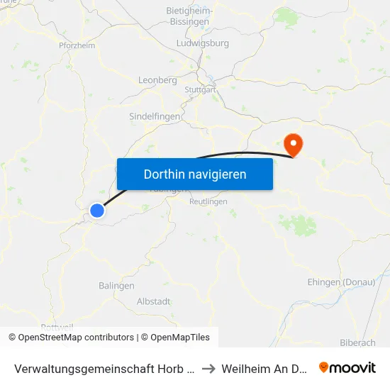 Verwaltungsgemeinschaft Horb am Neckar to Weilheim An Der Teck map