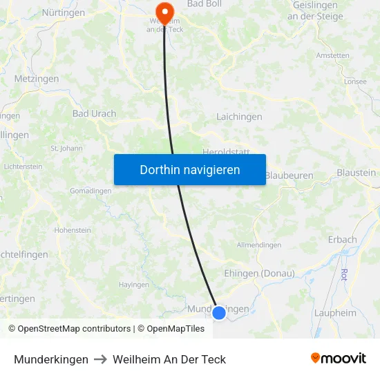 Munderkingen to Weilheim An Der Teck map