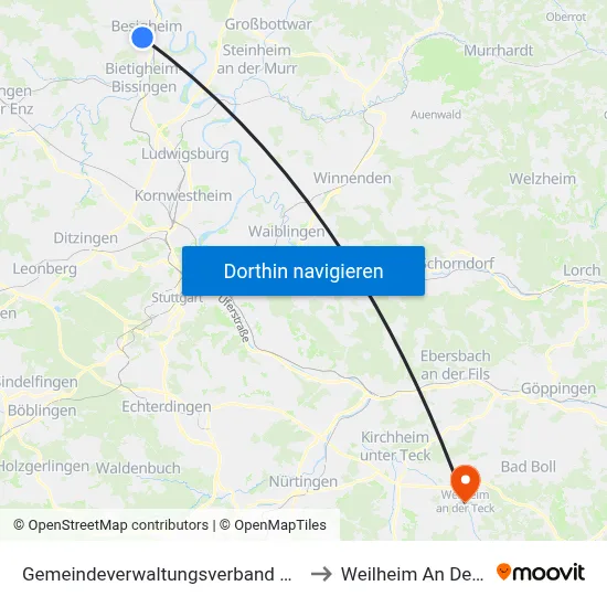 Gemeindeverwaltungsverband Besigheim to Weilheim An Der Teck map