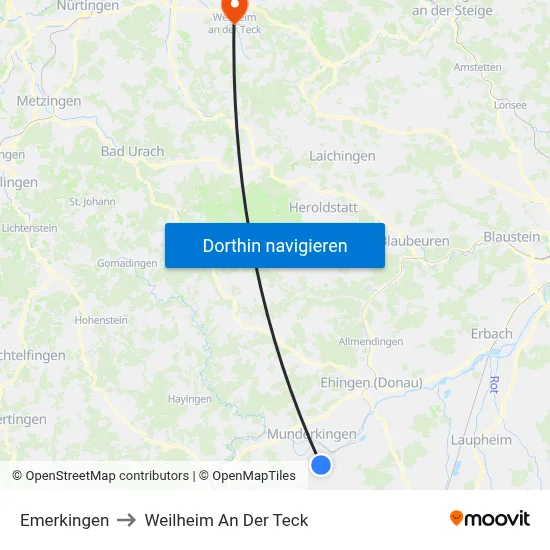 Emerkingen to Weilheim An Der Teck map