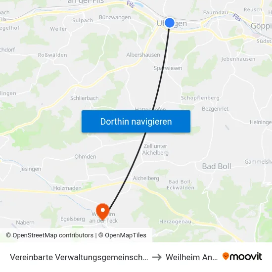 Vereinbarte Verwaltungsgemeinschaft Der Stadt Uhingen to Weilheim An Der Teck map