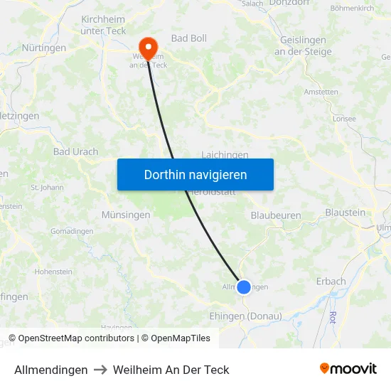 Allmendingen to Weilheim An Der Teck map