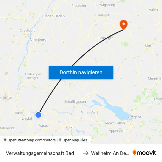 Verwaltungsgemeinschaft Bad Säckingen to Weilheim An Der Teck map