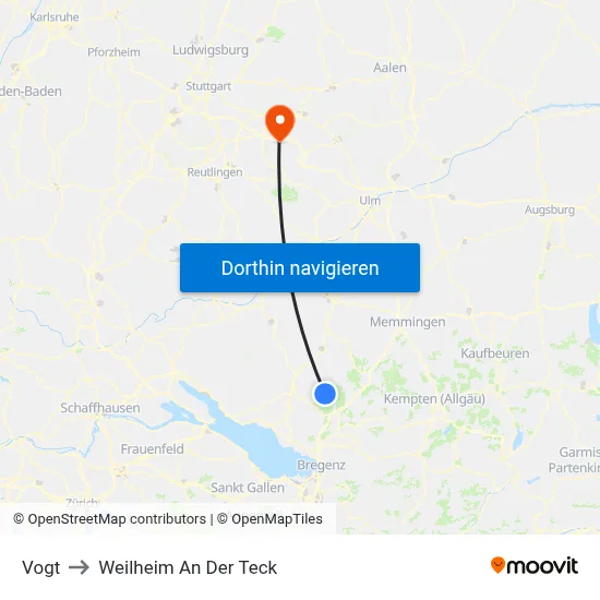 Vogt to Weilheim An Der Teck map