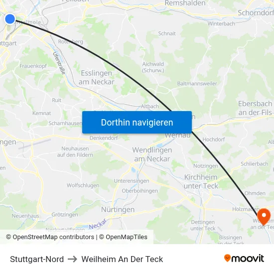 Stuttgart-Nord to Weilheim An Der Teck map
