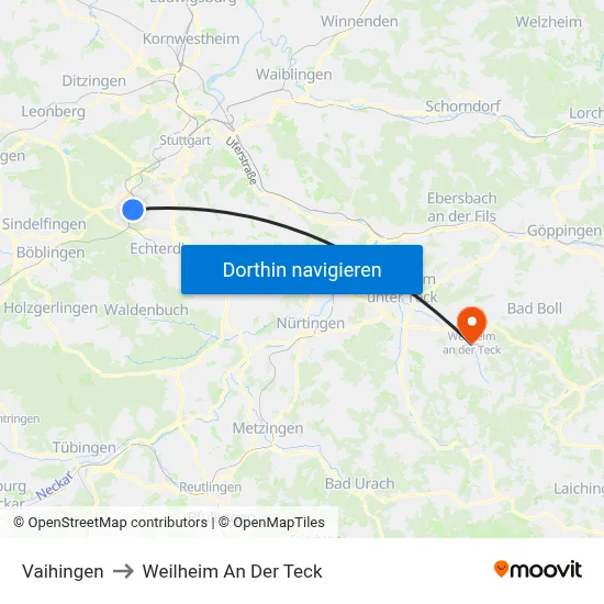 Vaihingen to Weilheim An Der Teck map